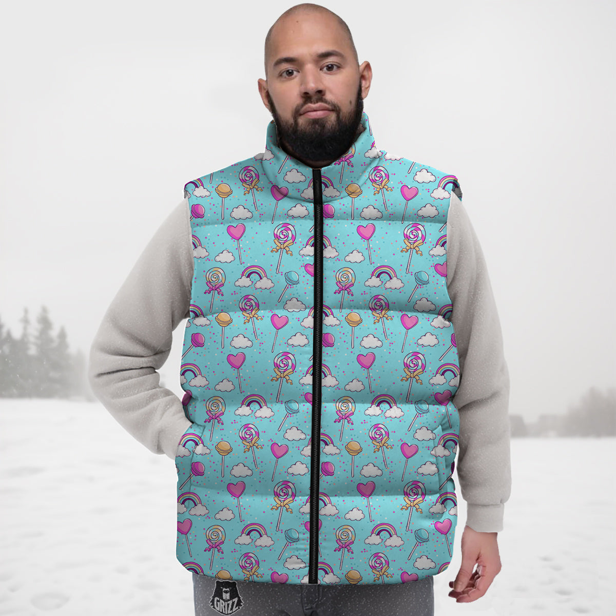 Lollipop Cute Print Pattern Down Vest