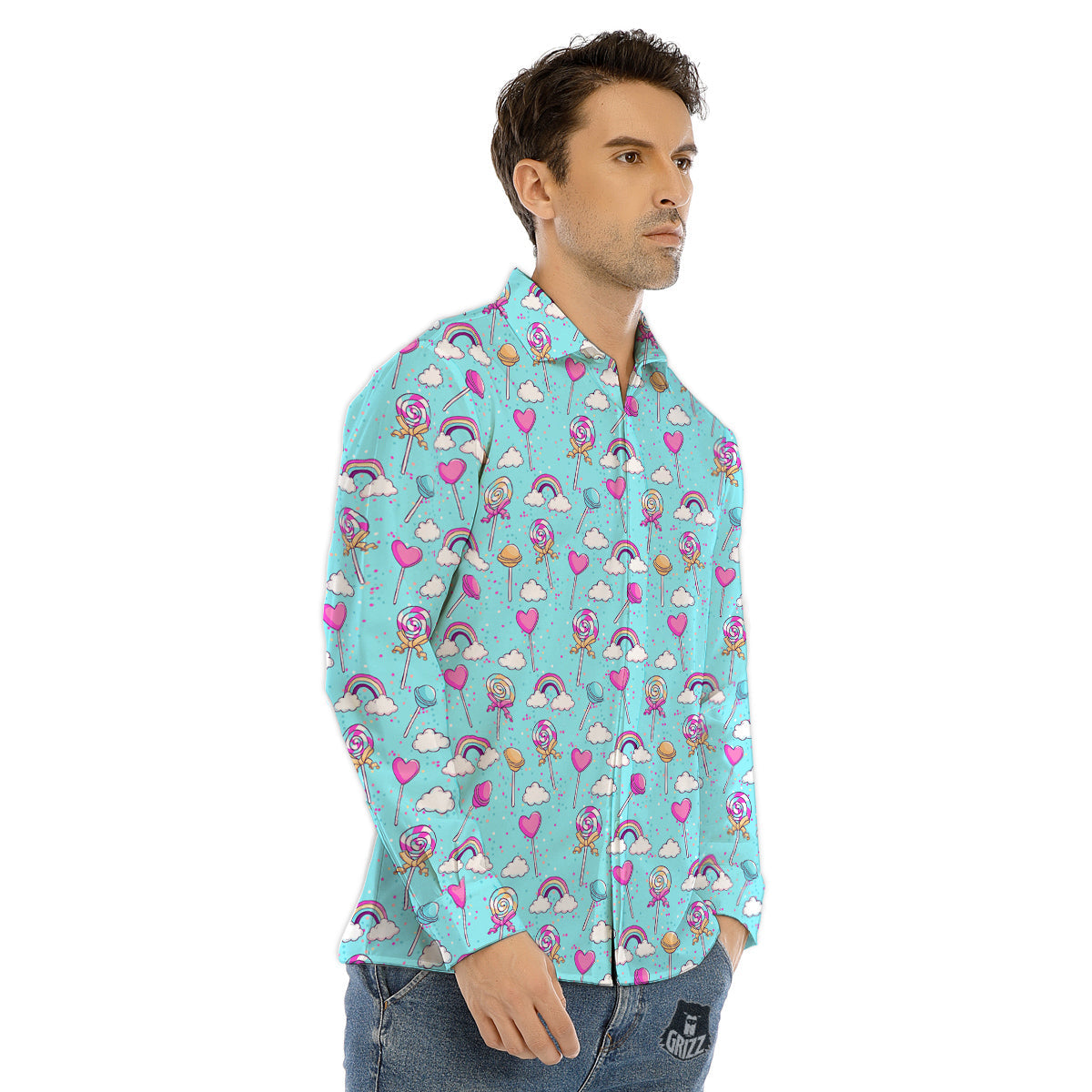 Lollipop Cute Print Pattern Men's Dress Shirts-grizzshop