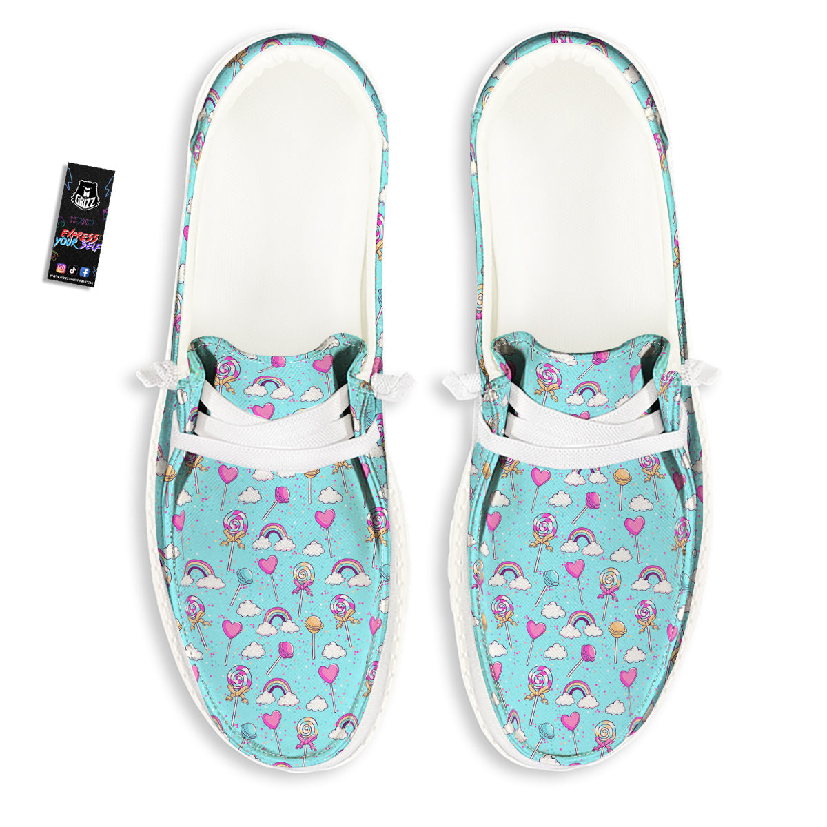 Lollipop Cute Print Pattern White Loafers-grizzshop