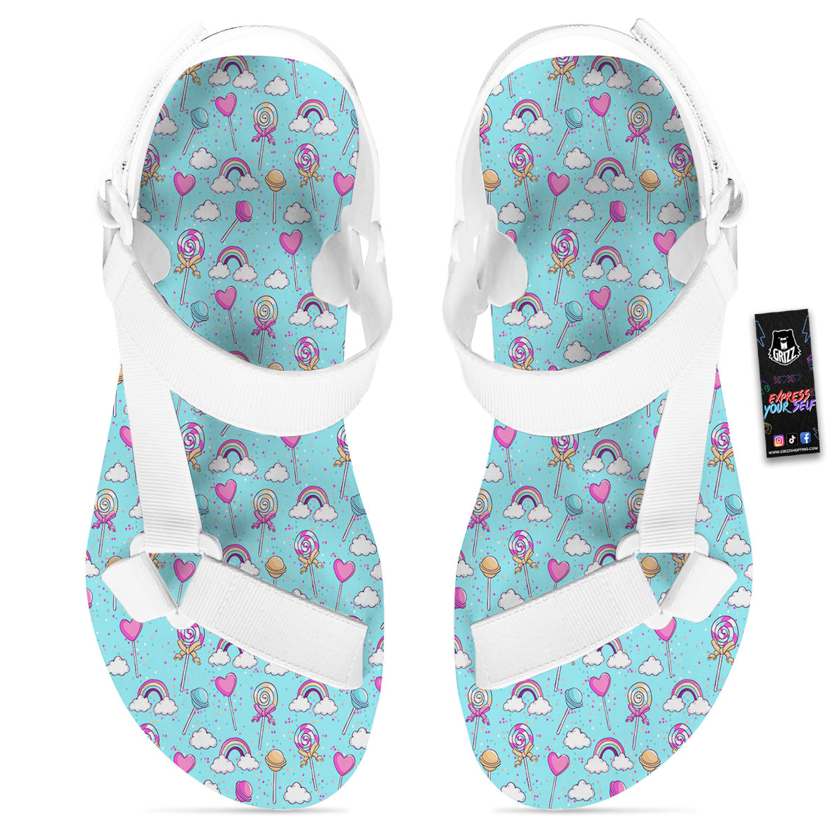 Lollipop Cute Print Pattern White Open Toe Sandals-grizzshop