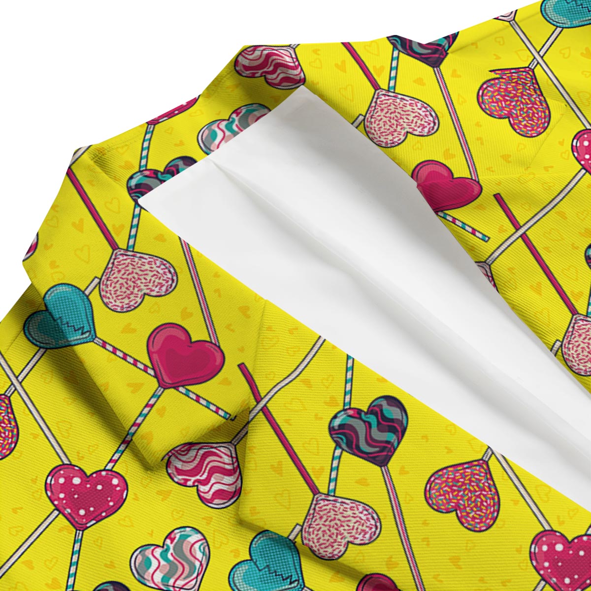 Lollipop Heart Pattern Print Men's Blazer-grizzshop