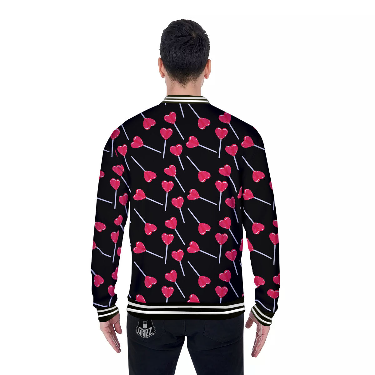 Lollipop Red Heart Print Pattern Baseball Jacket-grizzshop