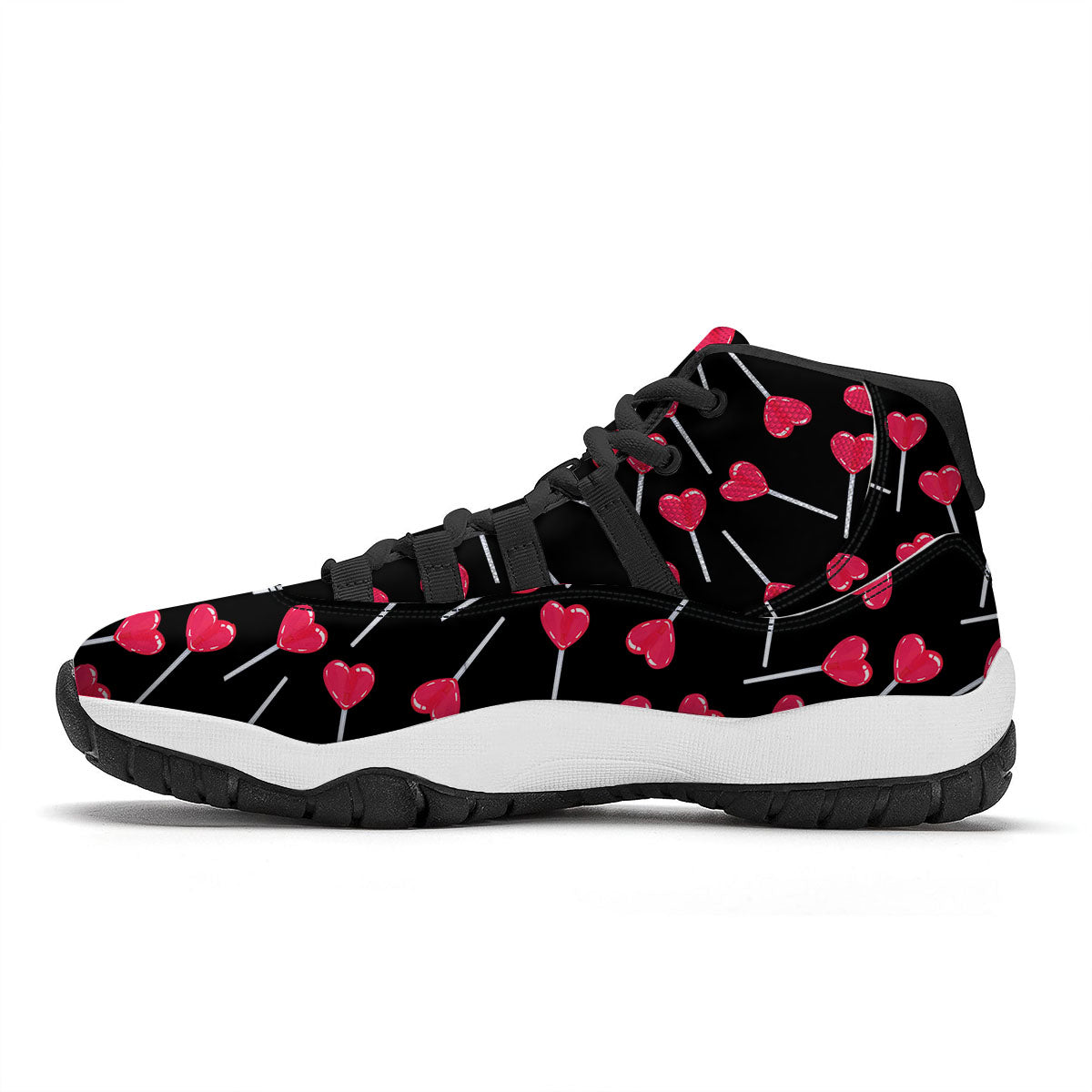 Lollipop Red Heart Print Pattern Black Bball Shoes-grizzshop