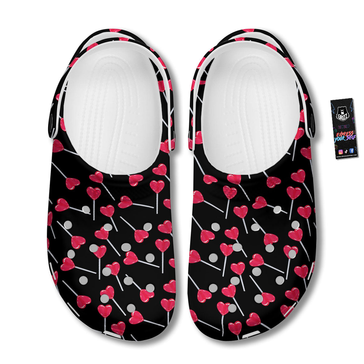 Lollipop Red Heart Print Pattern Clog-grizzshop