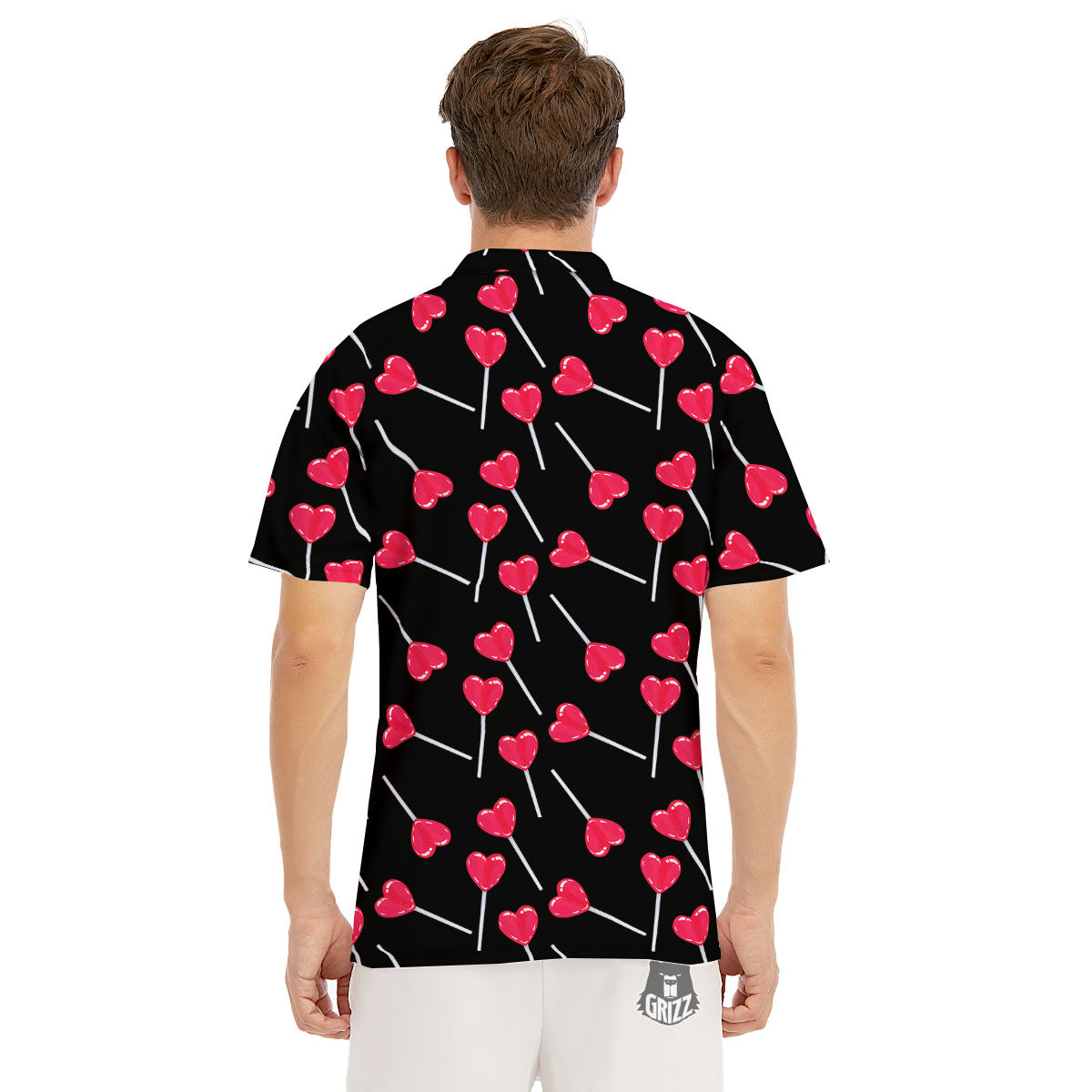 Lollipop Red Heart Print Pattern Men's Golf Shirts-grizzshop