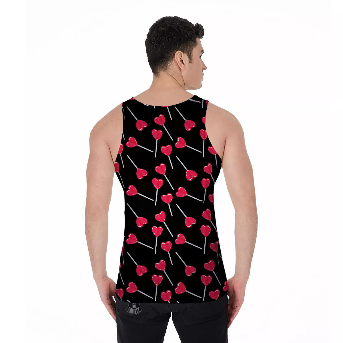 Lollipop Red Heart Print Pattern Men's Tank Top-grizzshop