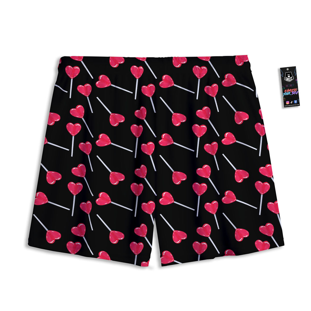 Lollipop Red Heart Print Pattern Mesh Shorts
