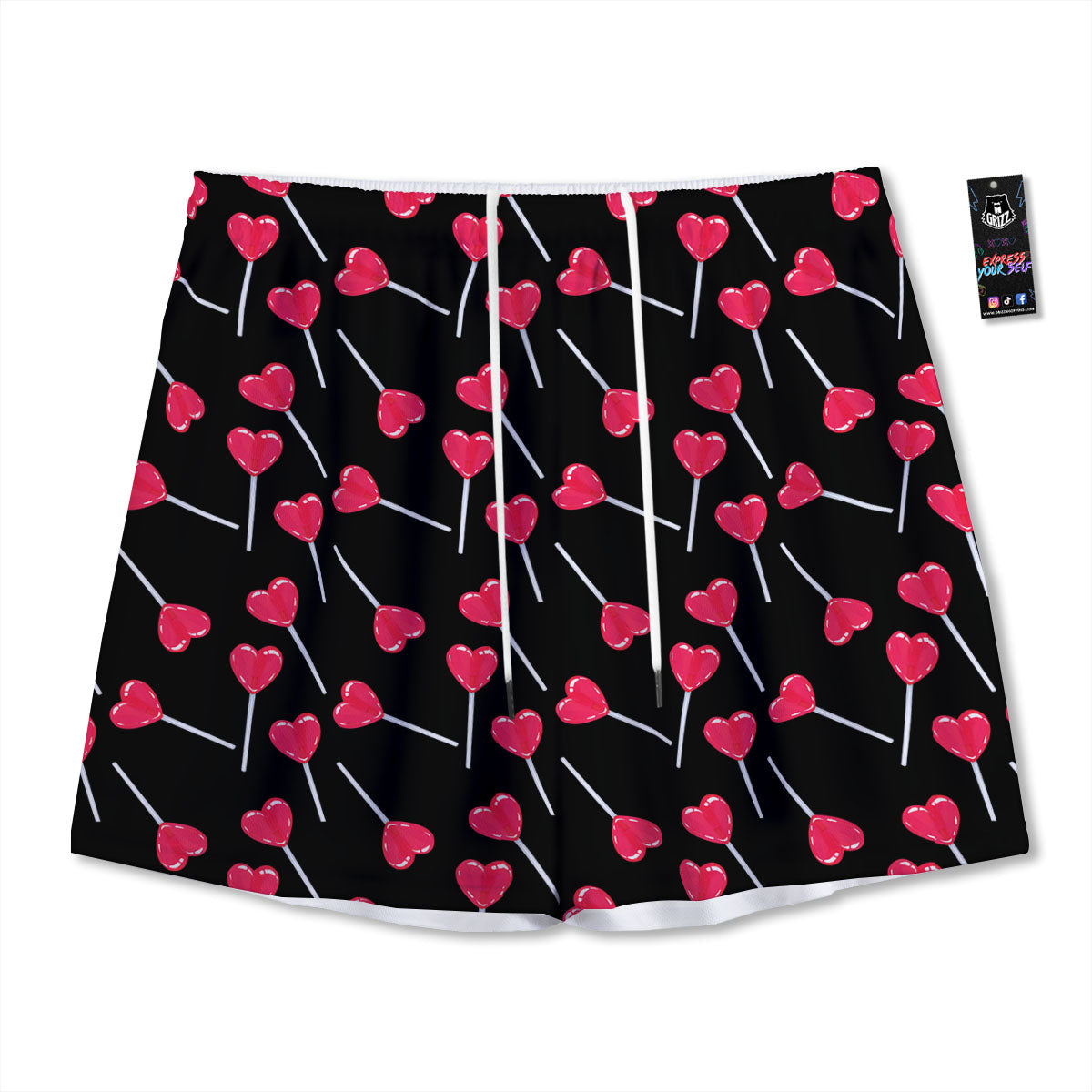 Lollipop Red Heart Print Pattern Mesh Shorts