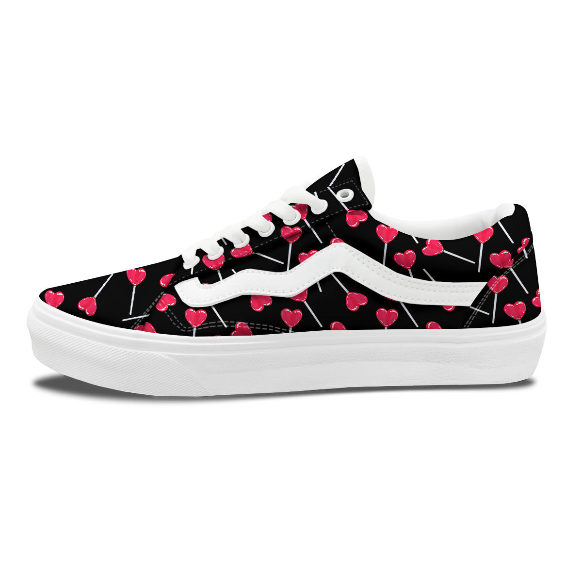 Lollipop Red Heart Print Pattern Skate Shoes-grizzshop