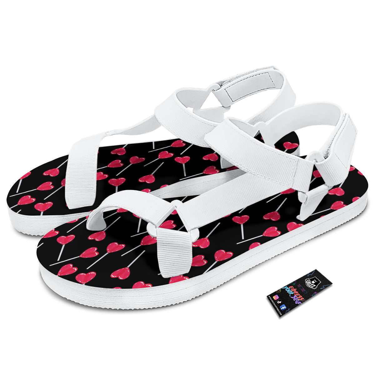 Lollipop Red Heart Print Pattern White Open Toe Sandals-grizzshop
