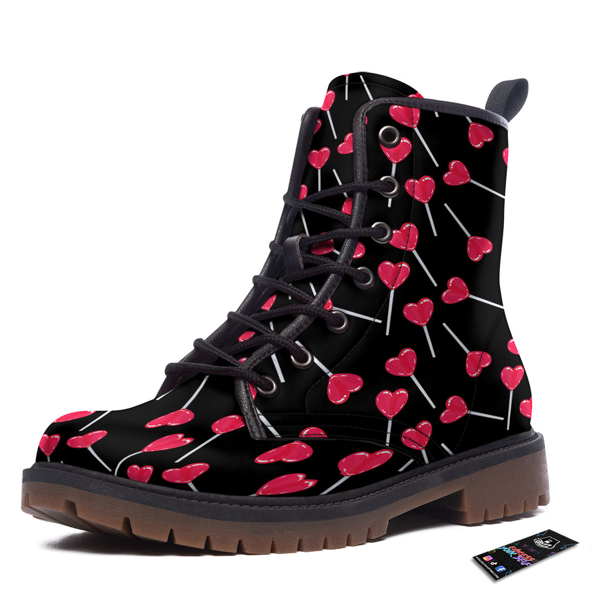 Lollipop Red Heart Print Pattern Work Boots-grizzshop