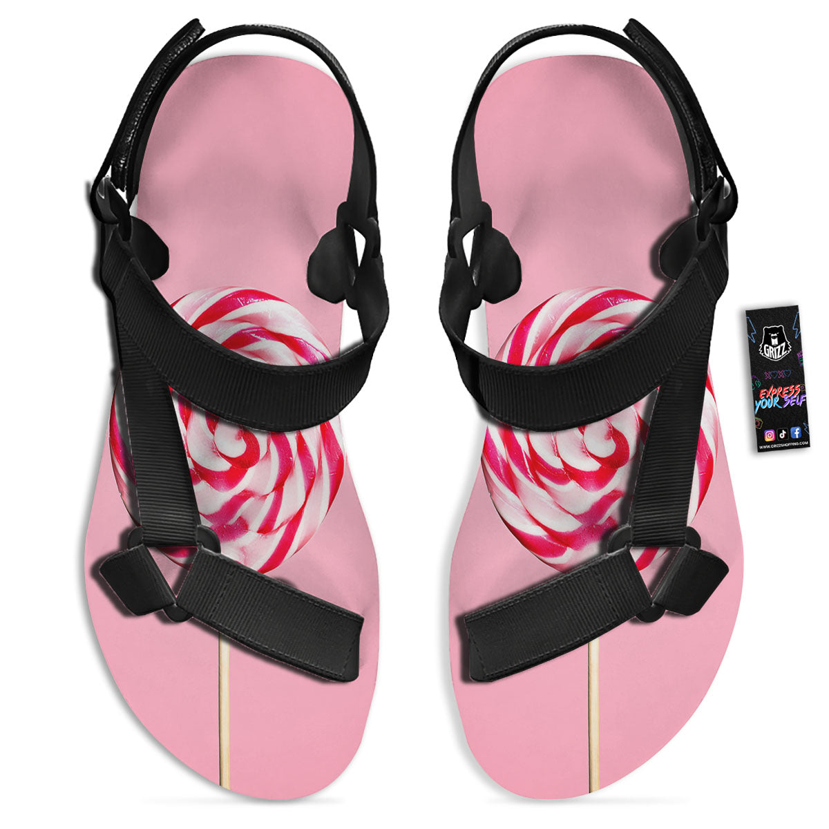 Lollipop Retro Print Black Open Toe Sandals-grizzshop