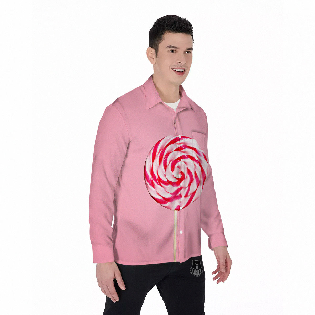 Lollipop Retro Print Men's Long Sleeve Shirts-grizzshop