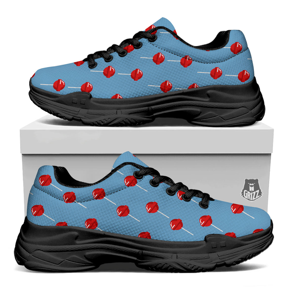 Lollipop Retro Print Pattern Black Chunky Shoes-grizzshop