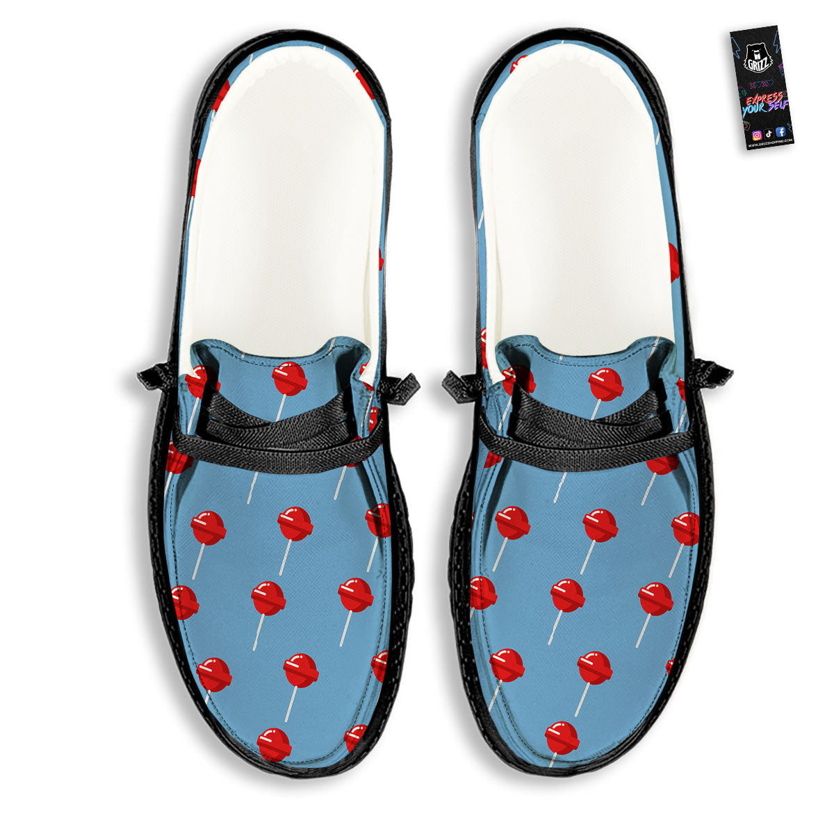 Lollipop Retro Print Pattern Black Loafers-grizzshop