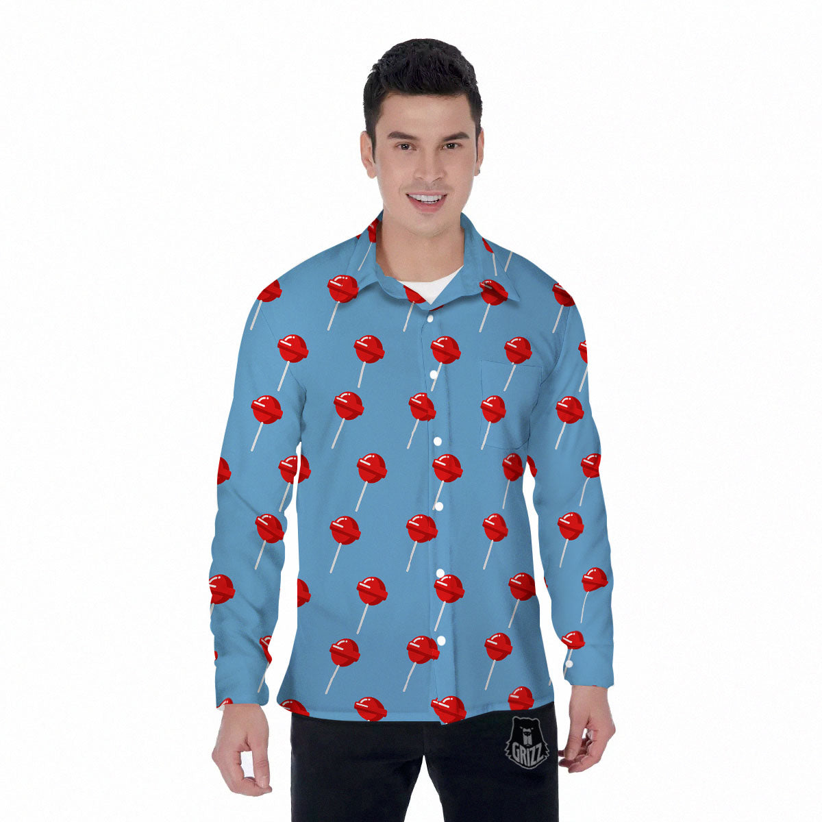 Lollipop Retro Print Pattern Men's Long Sleeve Shirts-grizzshop