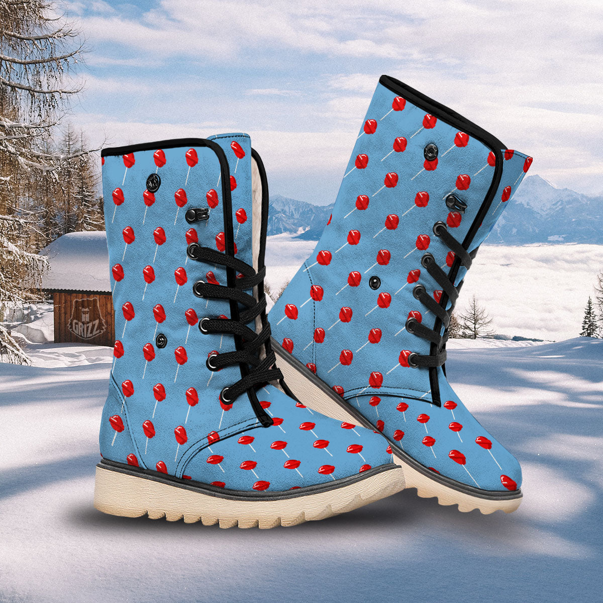 Lollipop Retro Print Pattern Snow Boots-grizzshop