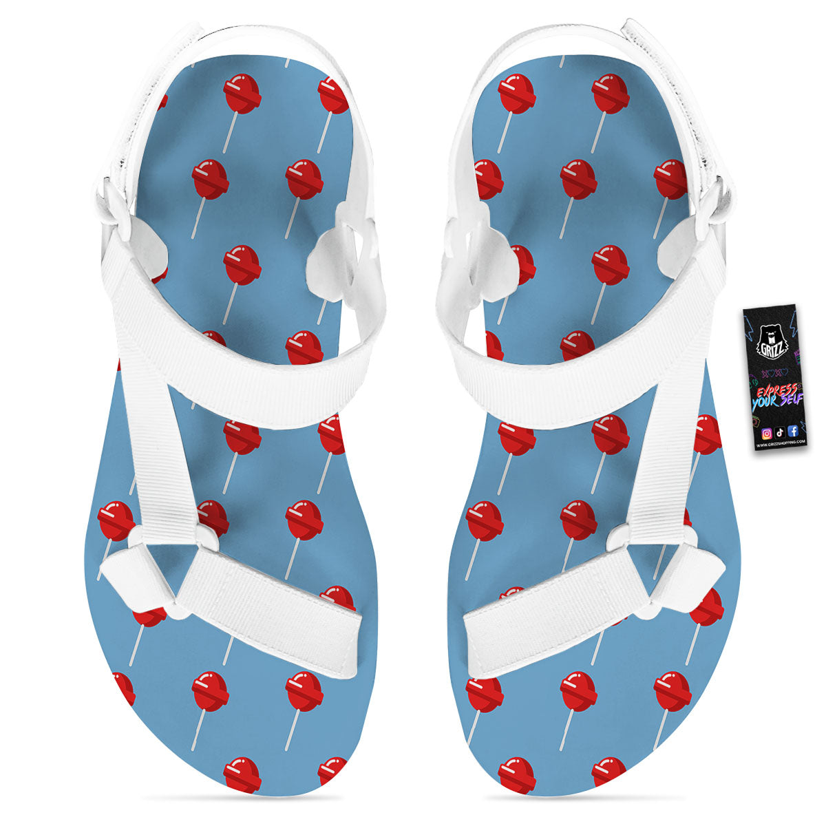 Lollipop Retro Print Pattern White Open Toe Sandals-grizzshop