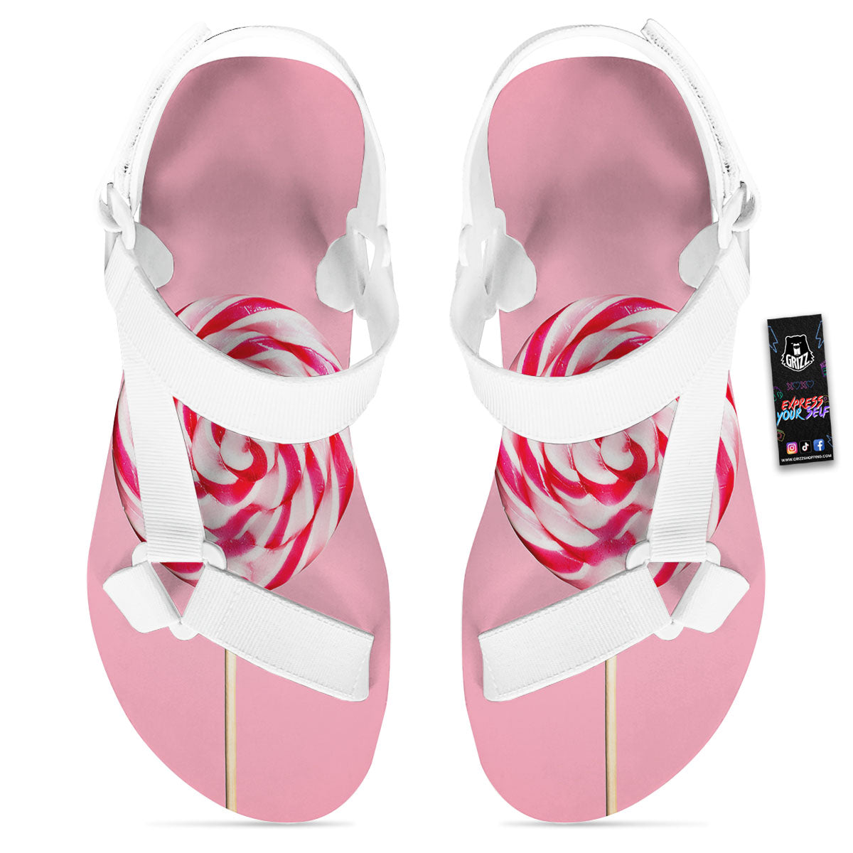 Lollipop Retro Print White Open Toe Sandals-grizzshop