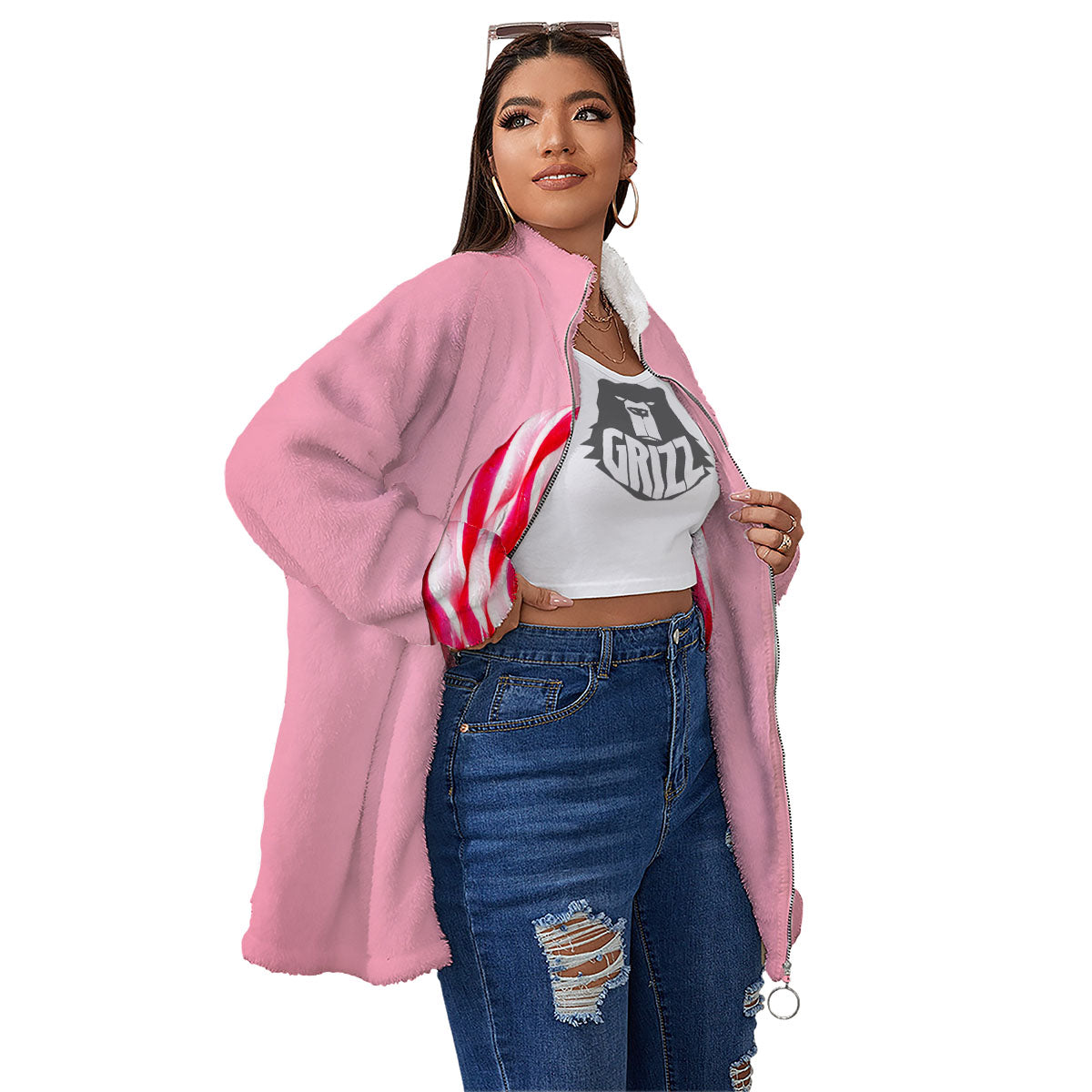 Lollipop Retro Print Women's Sherpa Jacket-grizzshop