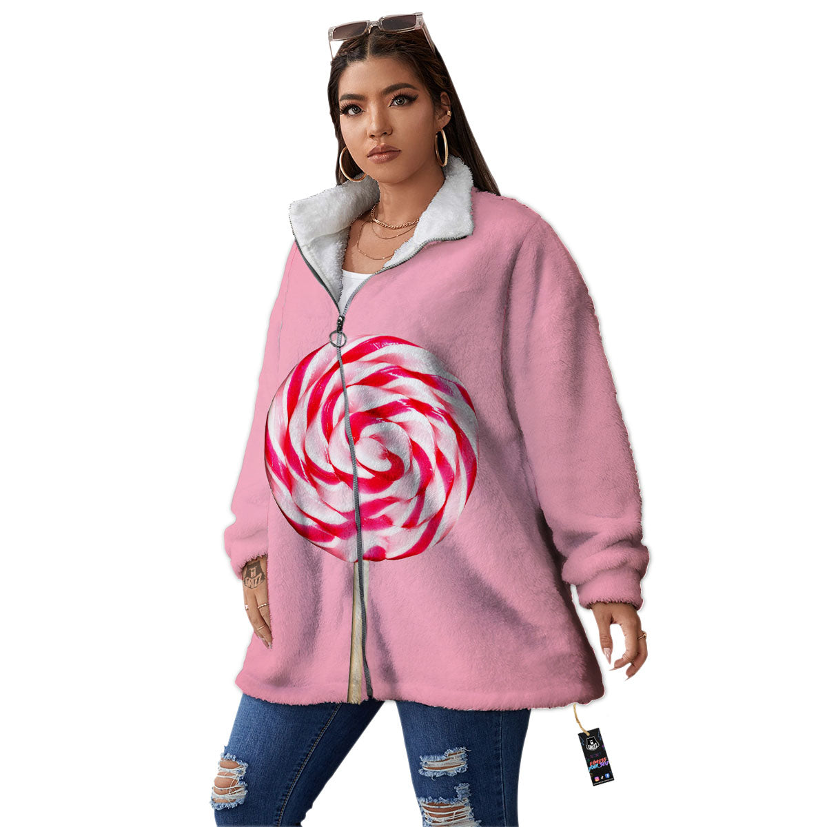 Lollipop Retro Print Women's Sherpa Jacket-grizzshop