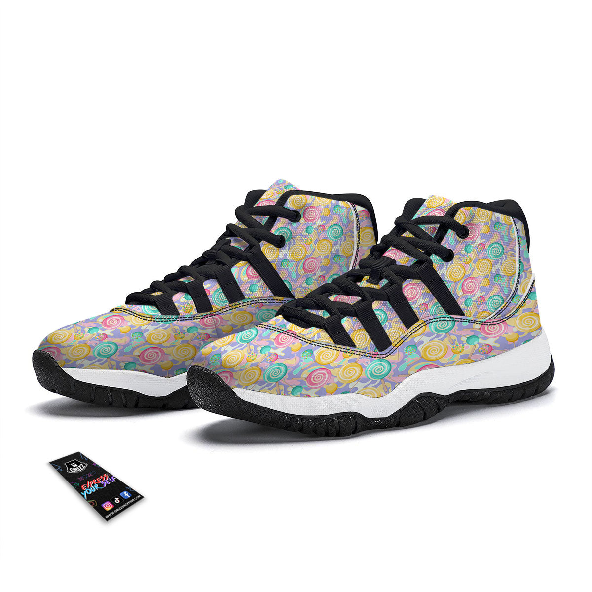 Lollipop Swirl Colorful Print Pattern Black Bball Shoes-grizzshop