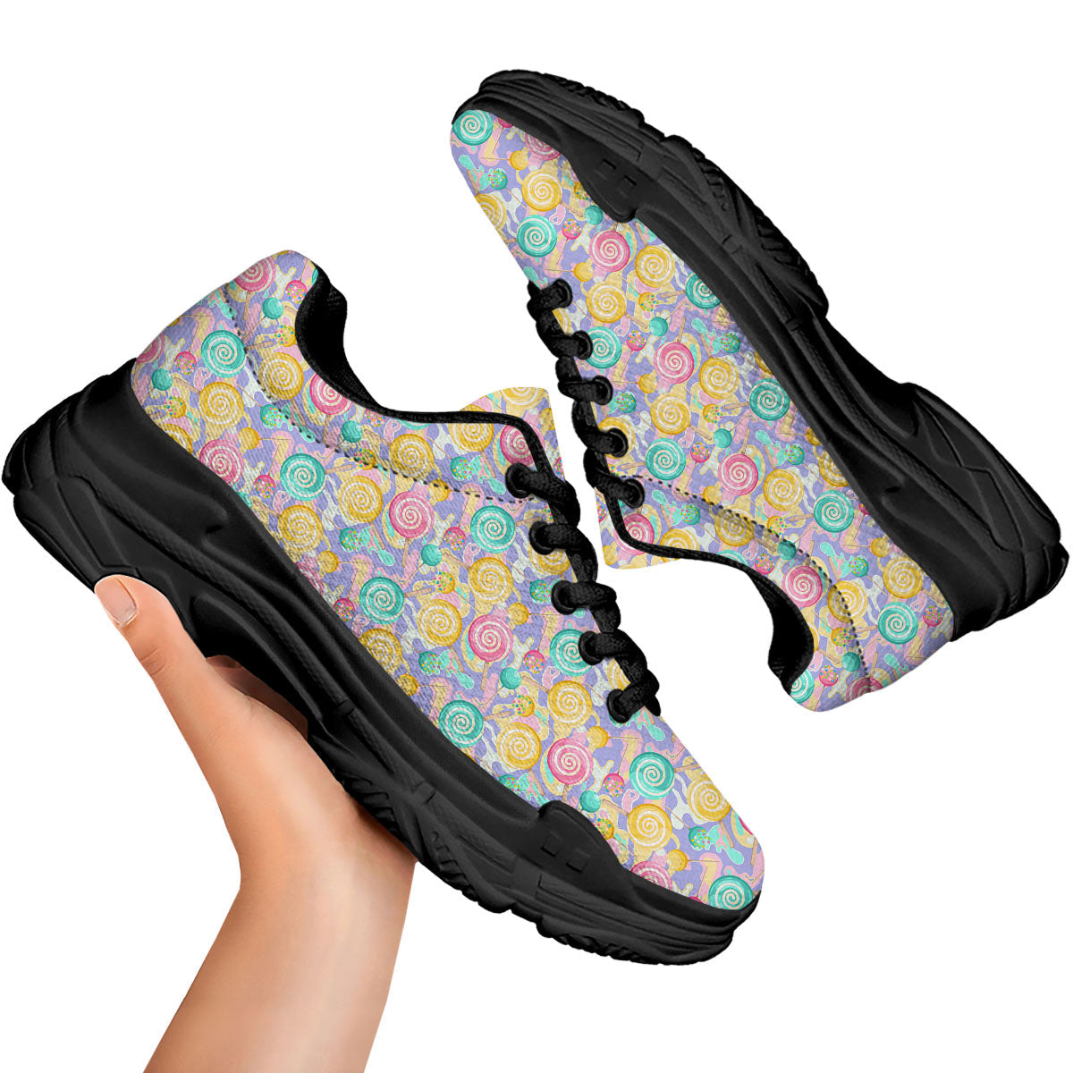 Lollipop Swirl Colorful Print Pattern Black Chunky Shoes-grizzshop