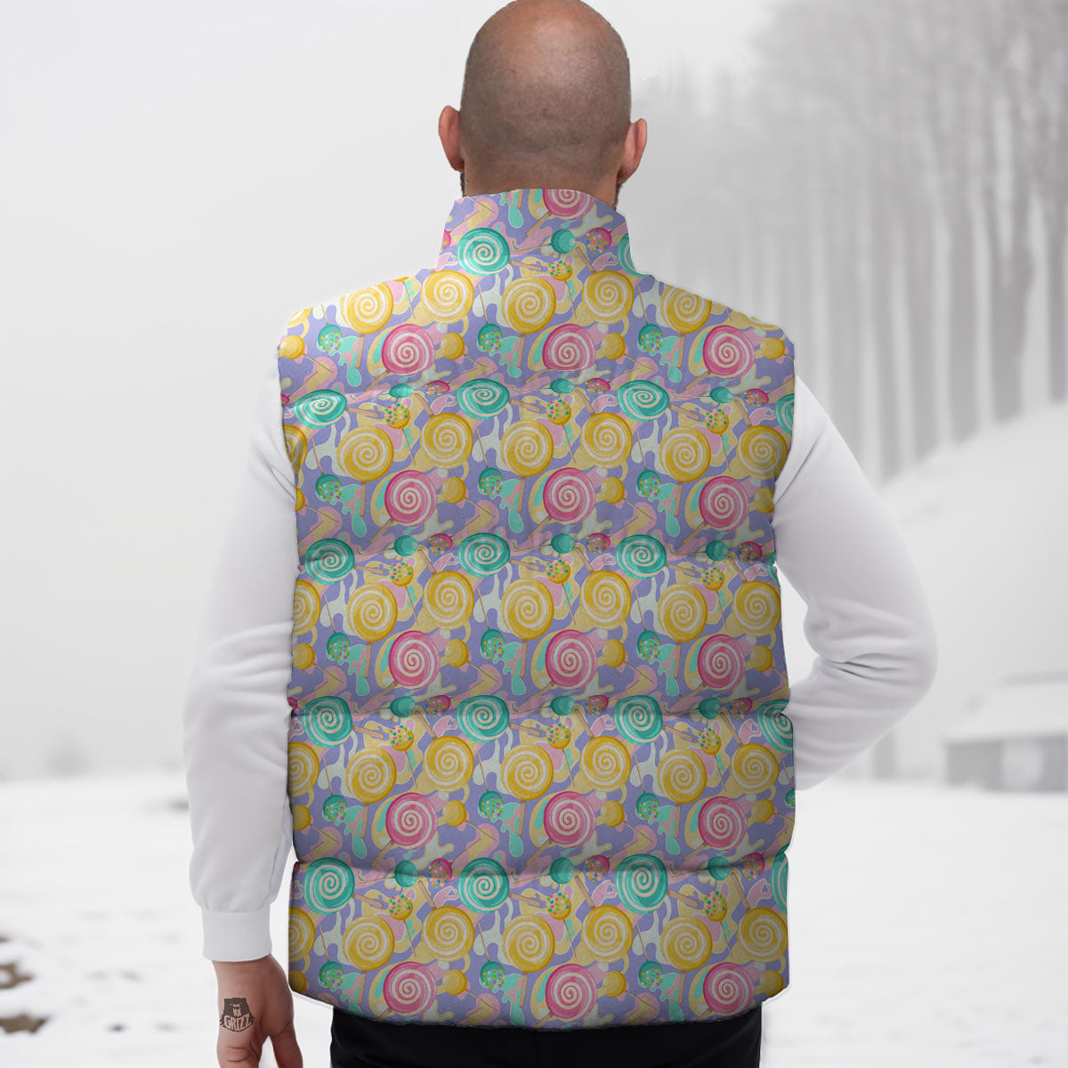 Lollipop Swirl Colorful Print Pattern Down Vest