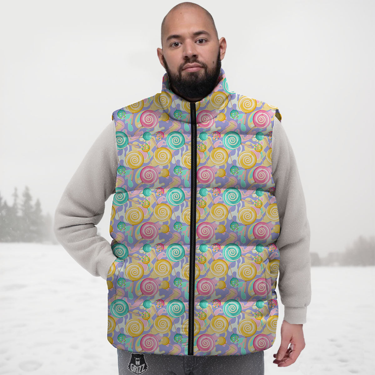 Lollipop Swirl Colorful Print Pattern Down Vest