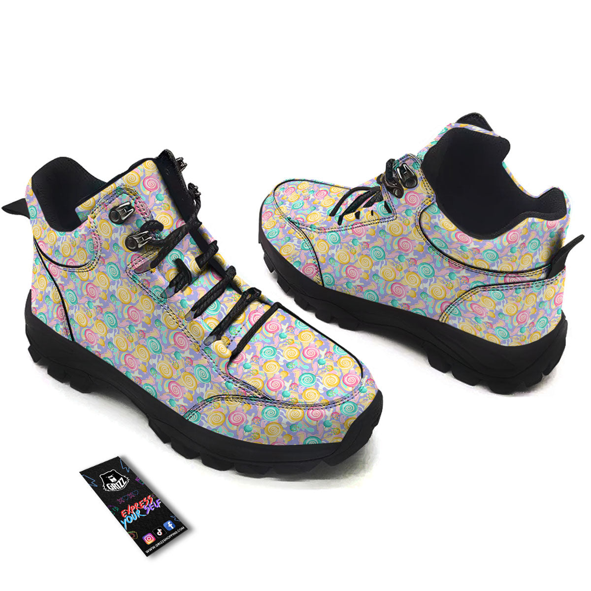 Lollipop Swirl Colorful Print Pattern Hiking Shoes-grizzshop