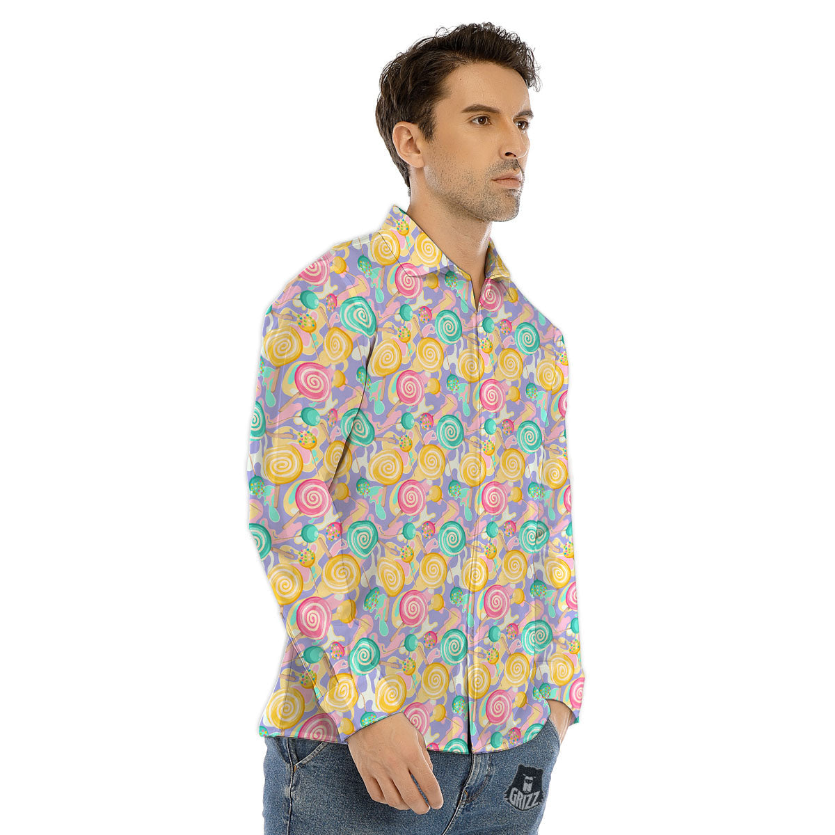 Lollipop Swirl Colorful Print Pattern Men's Dress Shirts-grizzshop