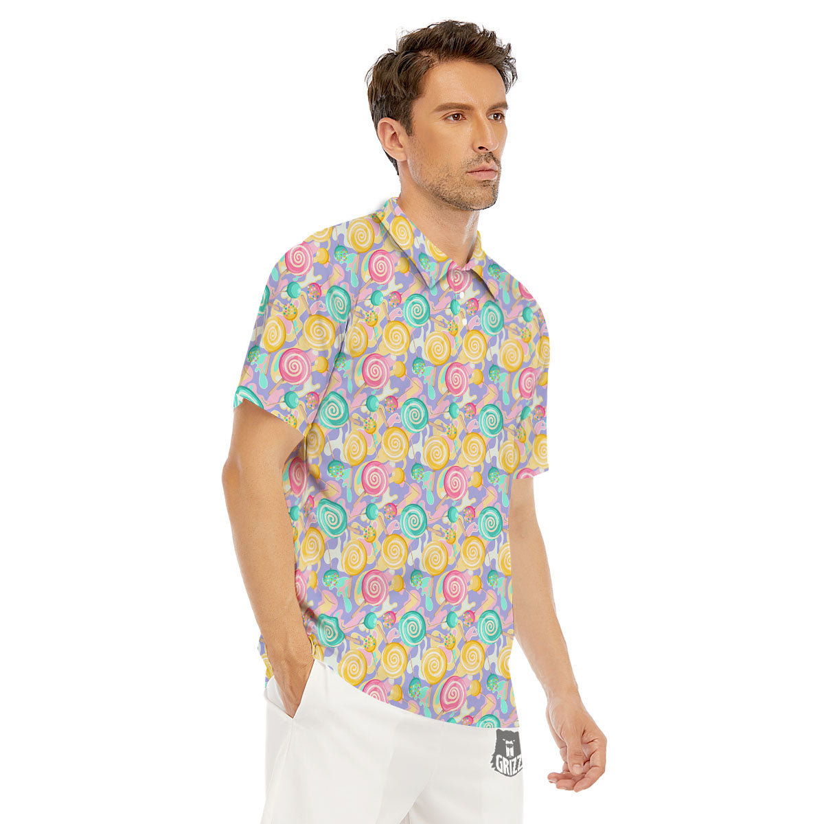 Lollipop Swirl Colorful Print Pattern Men's Golf Shirts-grizzshop