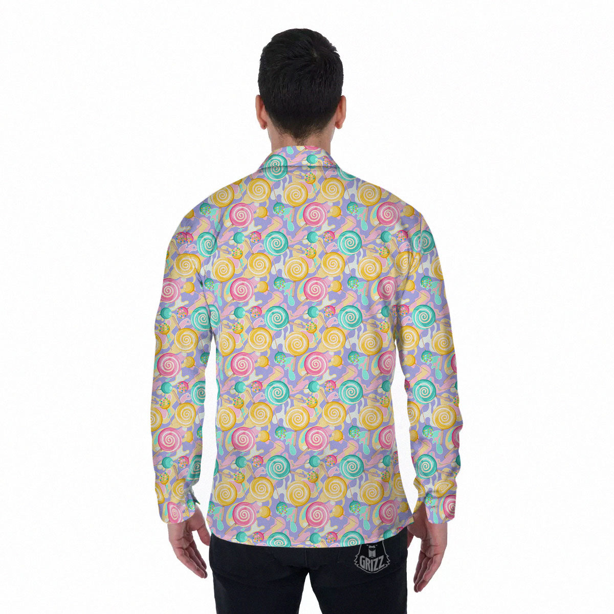 Lollipop Swirl Colorful Print Pattern Men's Long Sleeve Shirts-grizzshop