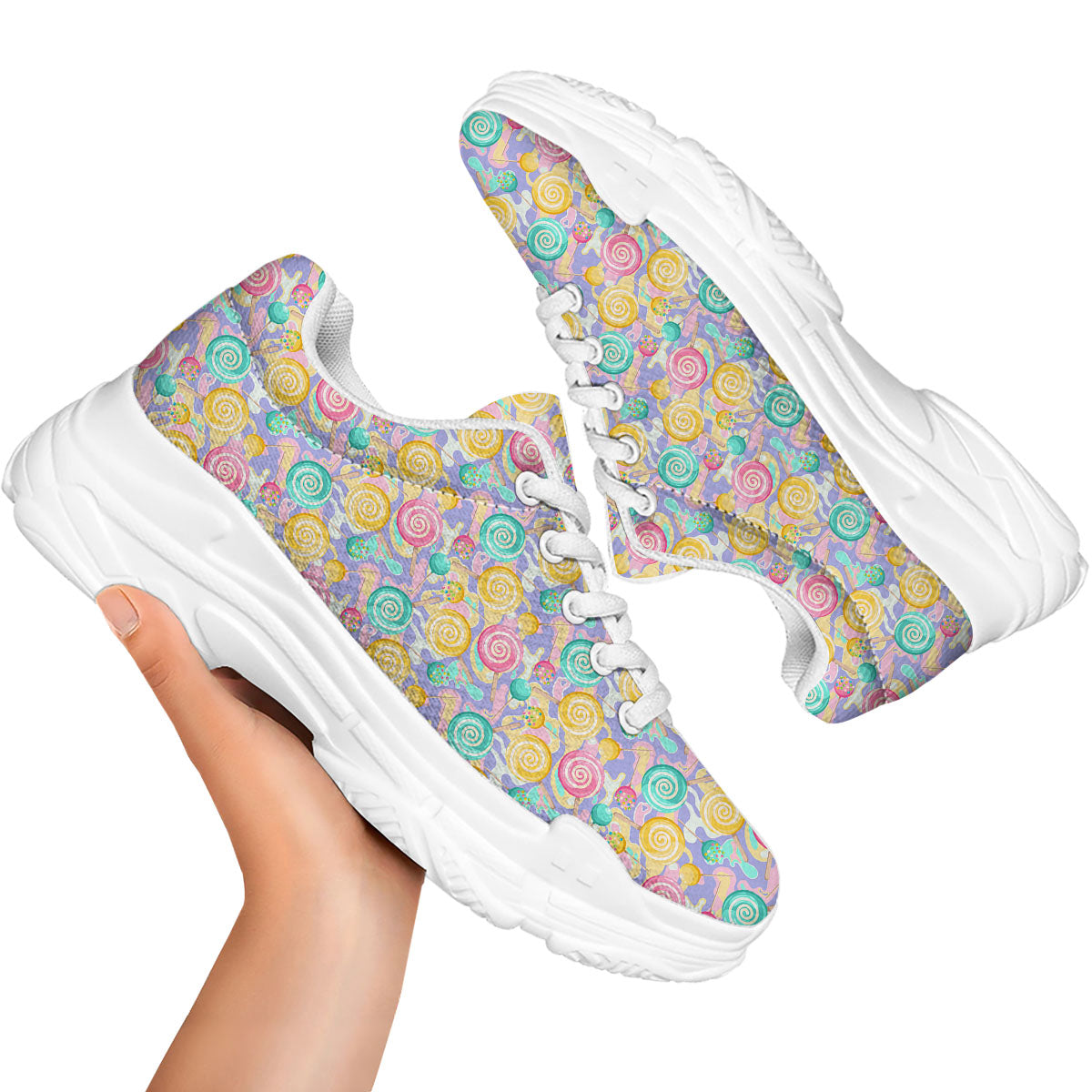 Lollipop Swirl Colorful Print Pattern White Chunky Shoes-grizzshop