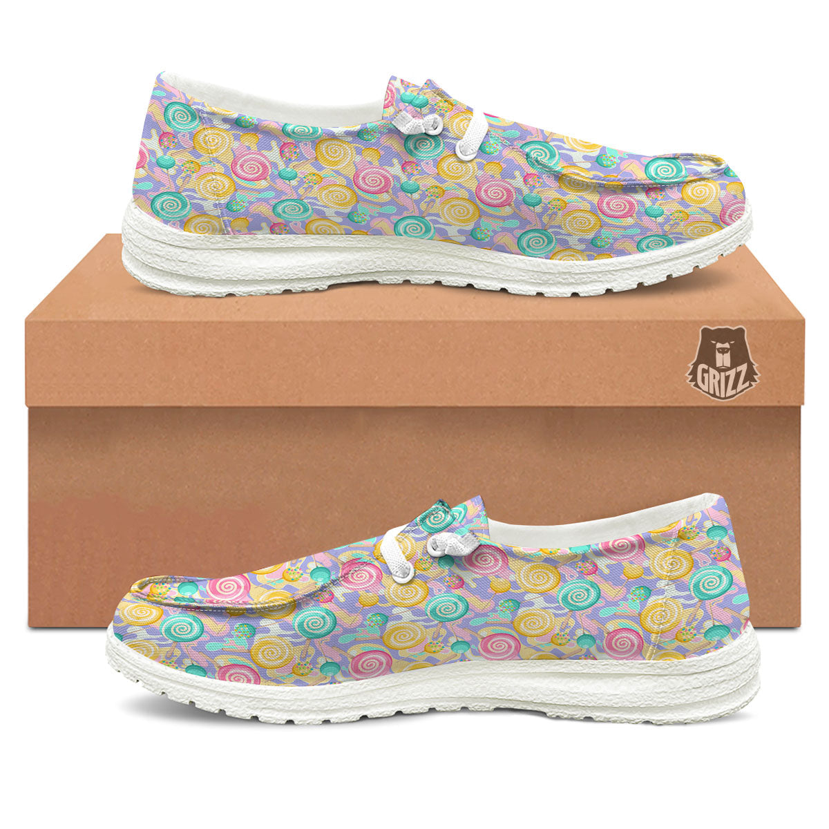 Lollipop Swirl Colorful Print Pattern White Loafers-grizzshop
