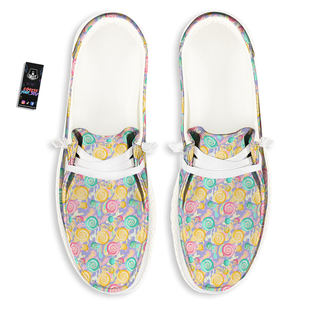 Lollipop Swirl Colorful Print Pattern White Loafers-grizzshop