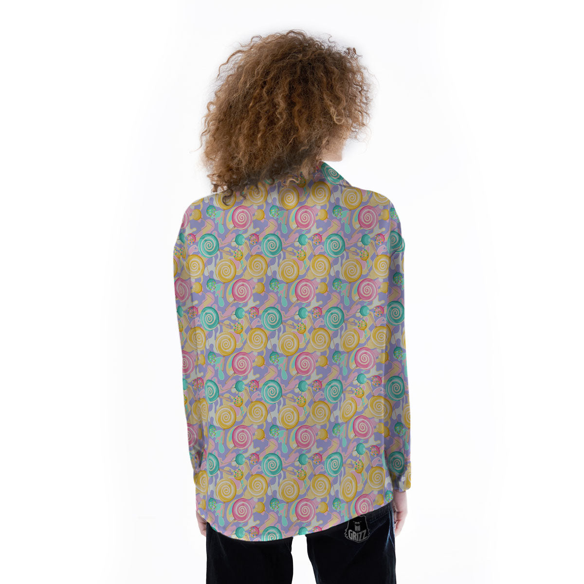 Lollipop Swirl Colorful Print Pattern Women's Long Sleeve Shirts-grizzshop