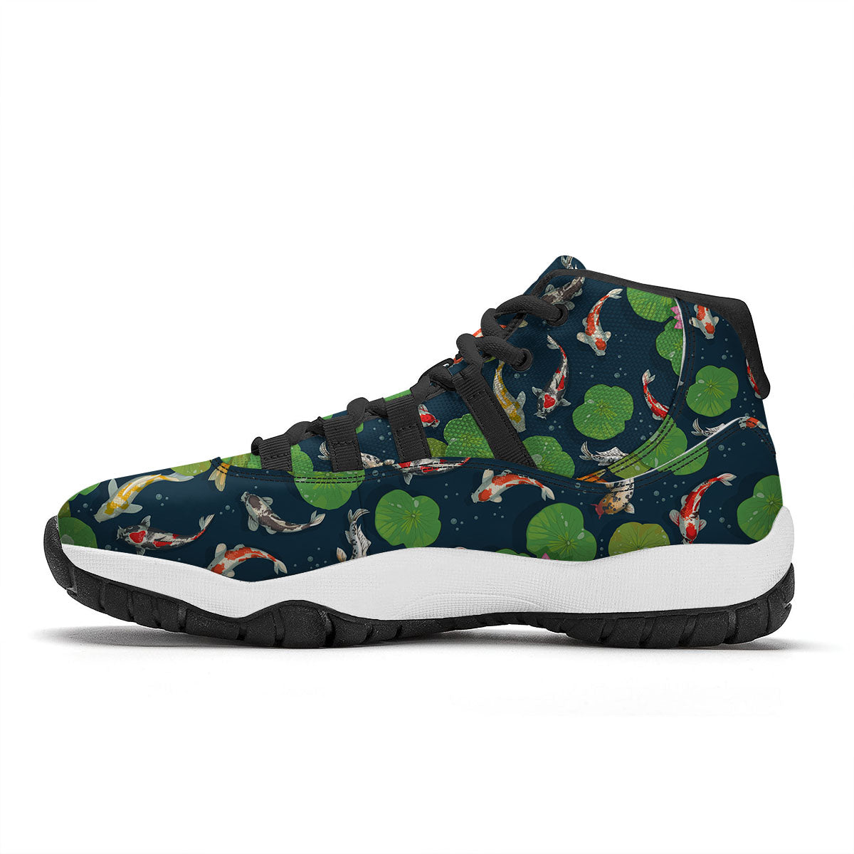 Lotus And Koi Carp Print Pattern Black Bball Shoes-grizzshop