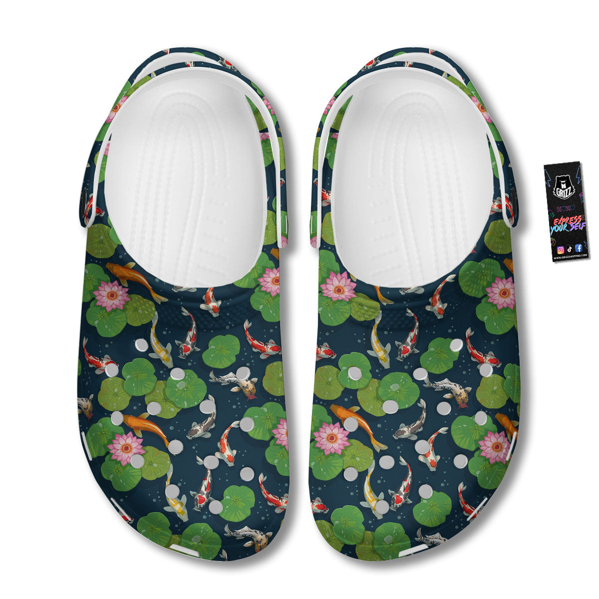 Lotus And Koi Carp Print Pattern Clog-grizzshop