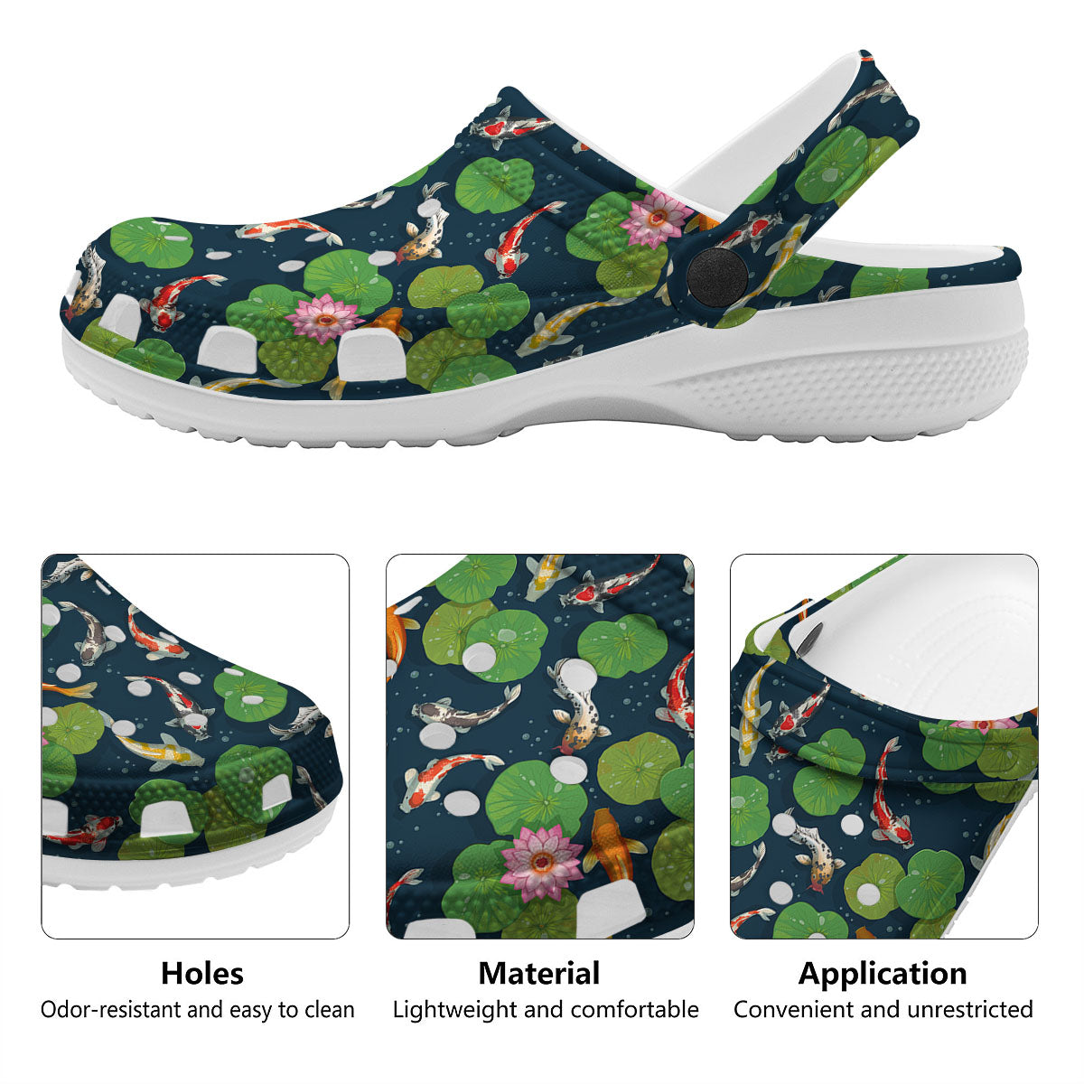 Lotus And Koi Carp Print Pattern Clog-grizzshop