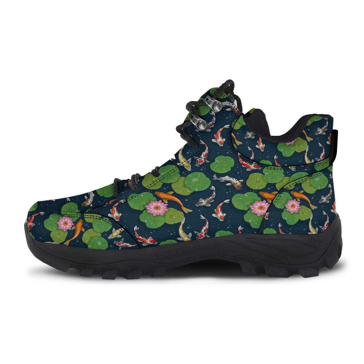 Lotus And Koi Carp Print Pattern Hiking Shoes-grizzshop