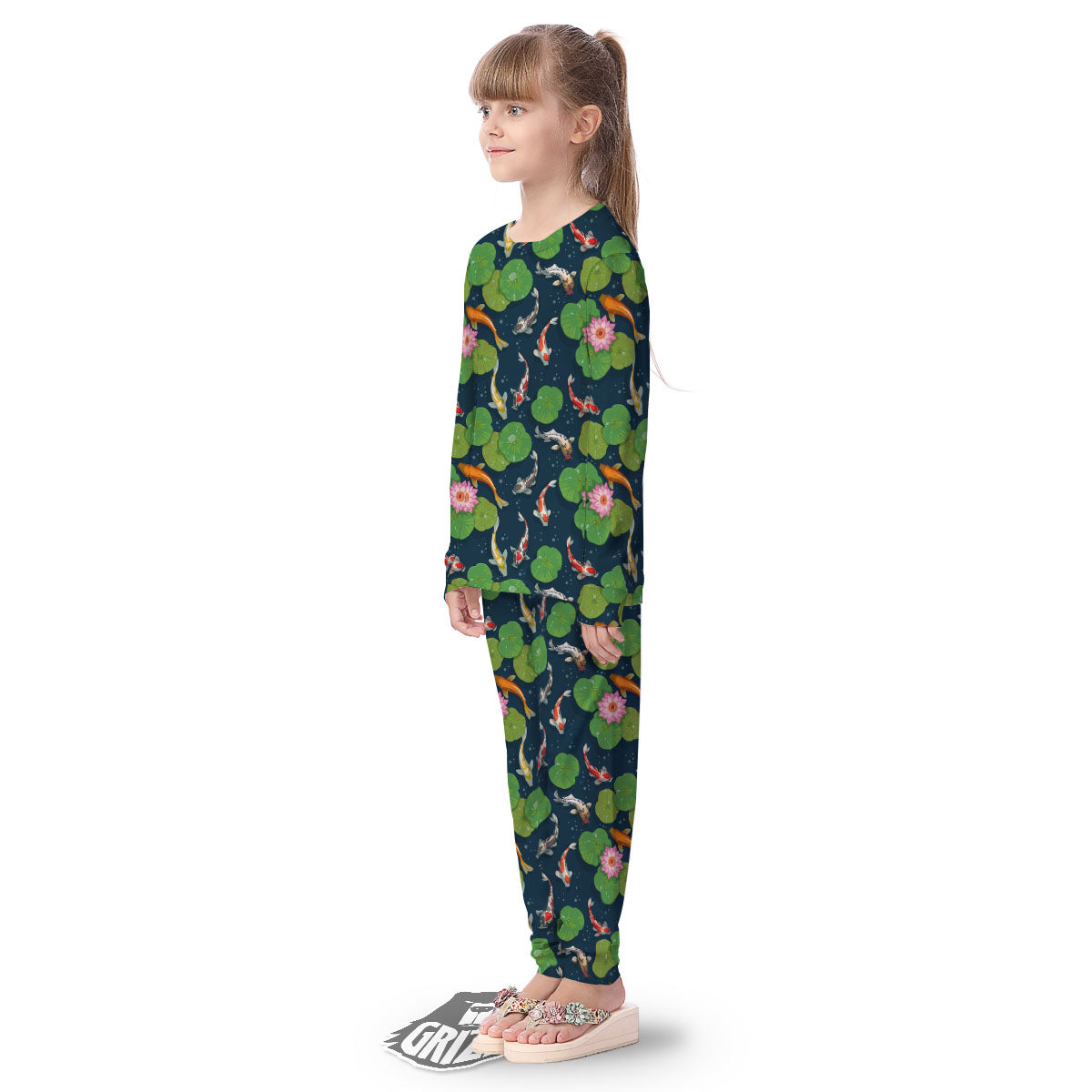 Lotus And Koi Carp Print Pattern Kid's Pajamas-grizzshop