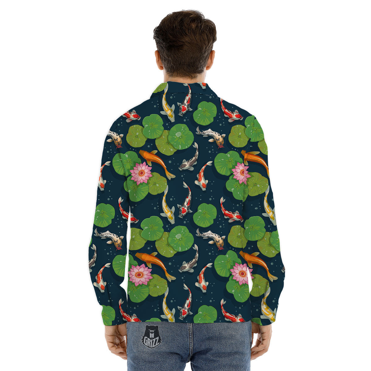 Lotus And Koi Carp Print Pattern Men's Dress Shirts-grizzshop