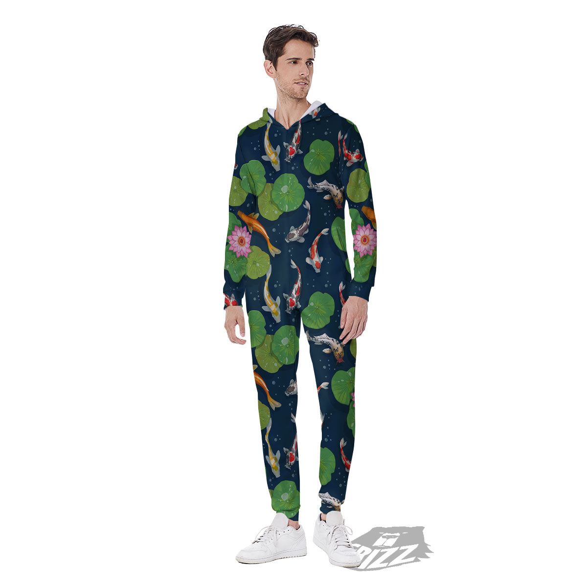 Lotus And Koi Carp Print Pattern Men's Jumpsuit-grizzshop