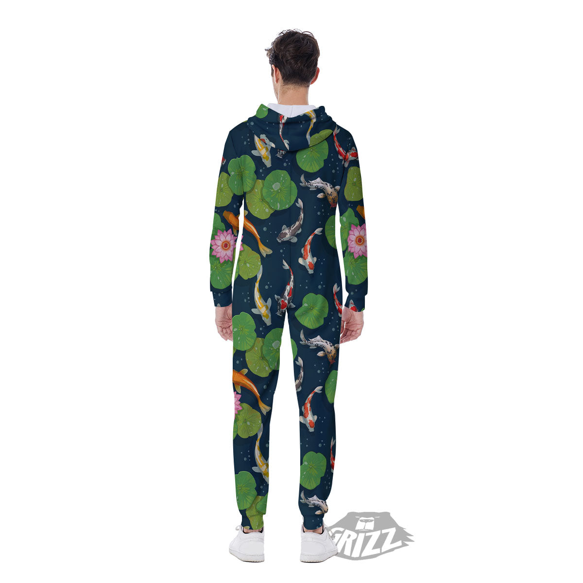 Lotus And Koi Carp Print Pattern Men's Jumpsuit-grizzshop
