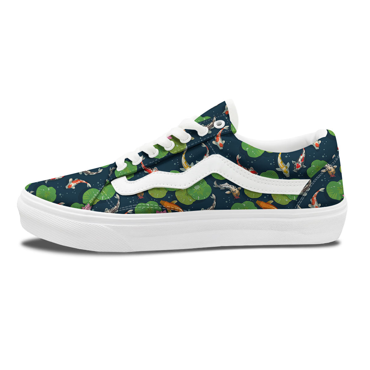 Lotus And Koi Carp Print Pattern Skate Shoes-grizzshop