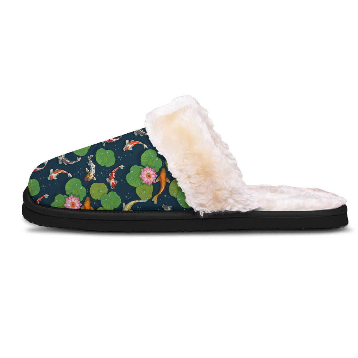 Lotus And Koi Carp Print Pattern Slippers-grizzshop