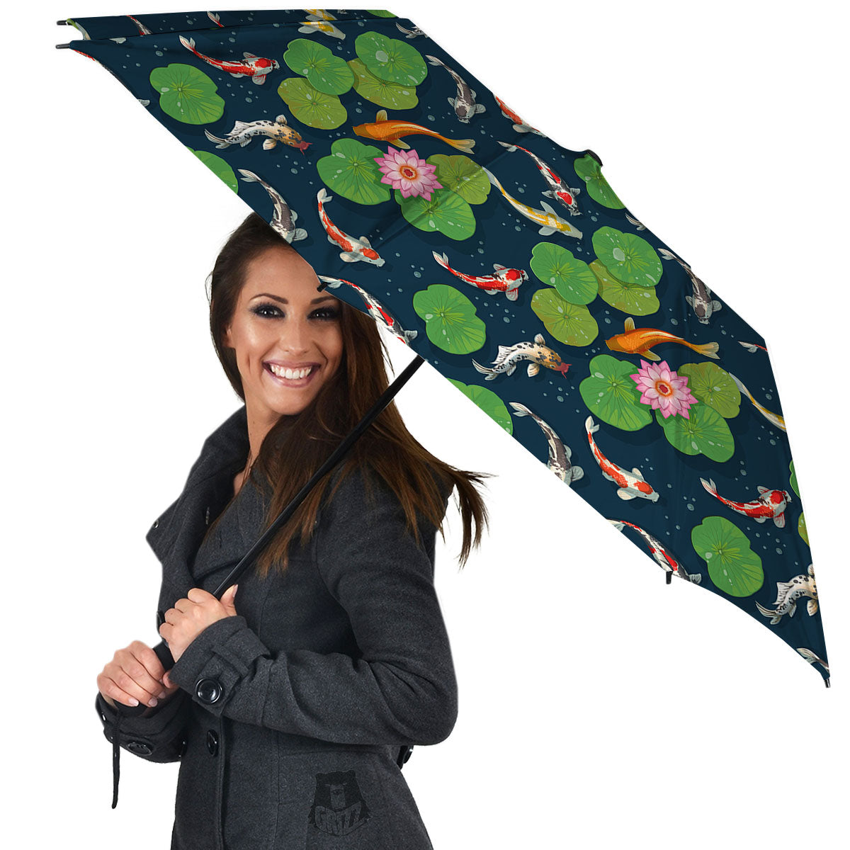 Lotus And Koi Carp Print Pattern Umbrella-grizzshop