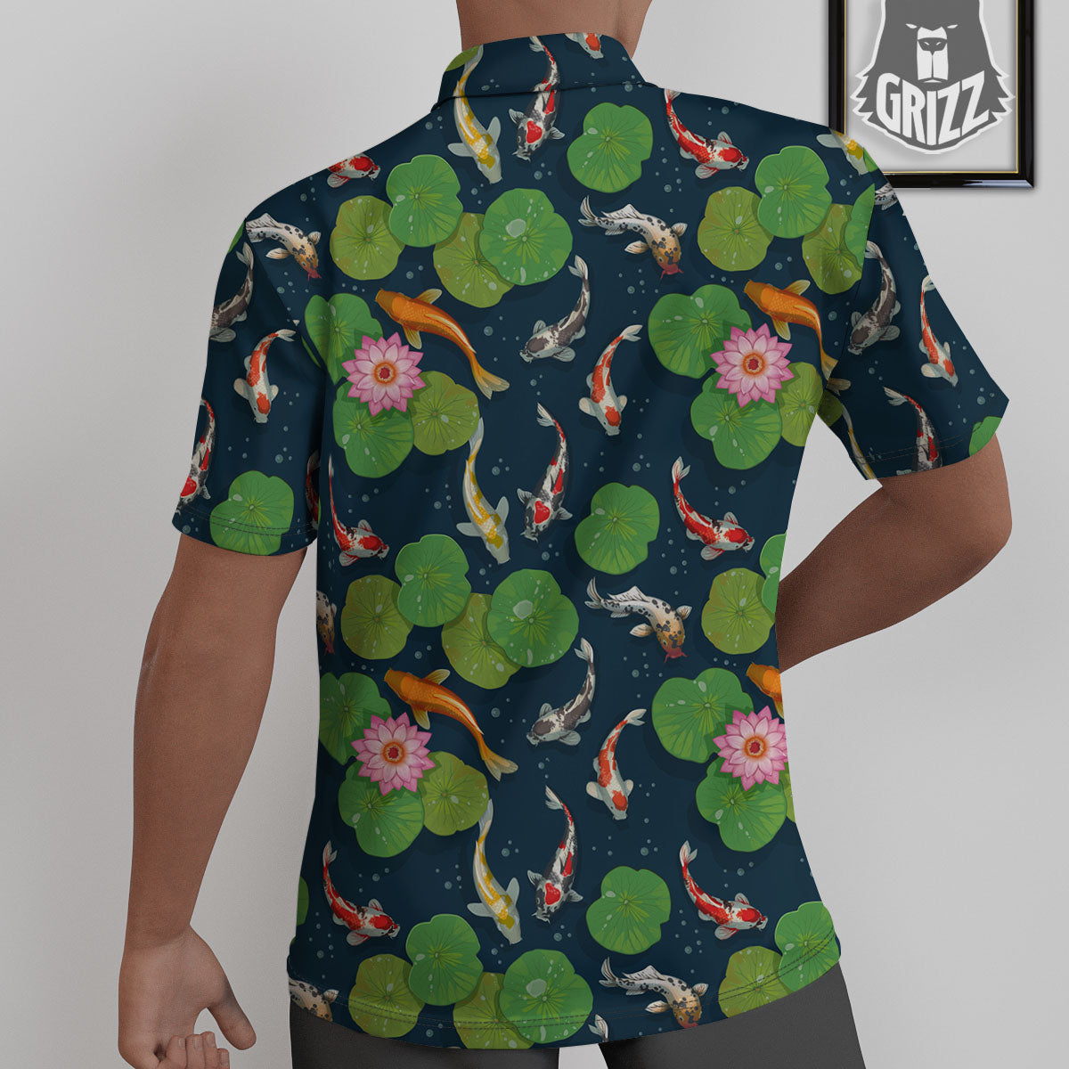 Lotus And Koi Carp Print Pattern Untucked Shirts-grizzshop