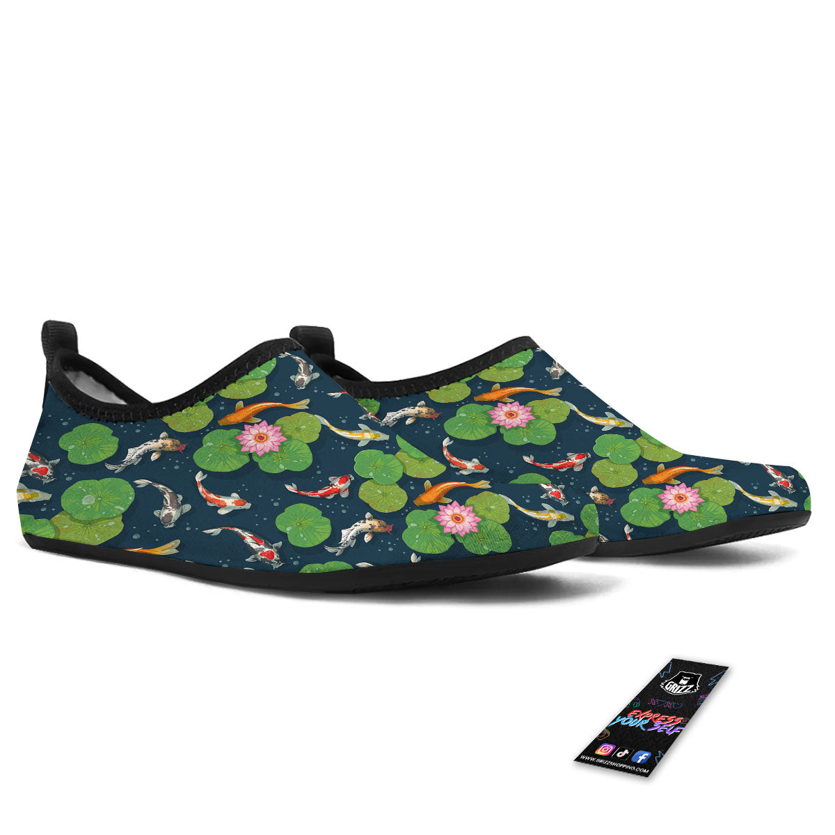 Lotus And Koi Carp Print Pattern Water Shoes-grizzshop